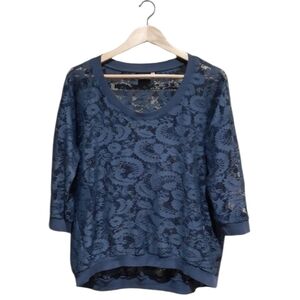 Old Navy ONLY Women's Lace Top 3/4 Sleeve Navy Blue Size Large
